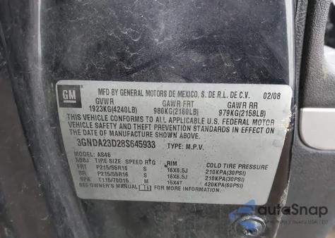 2008 Chevrolet Hhr Lt из США, поврежденный, VIN 3GNDA23D28S645933